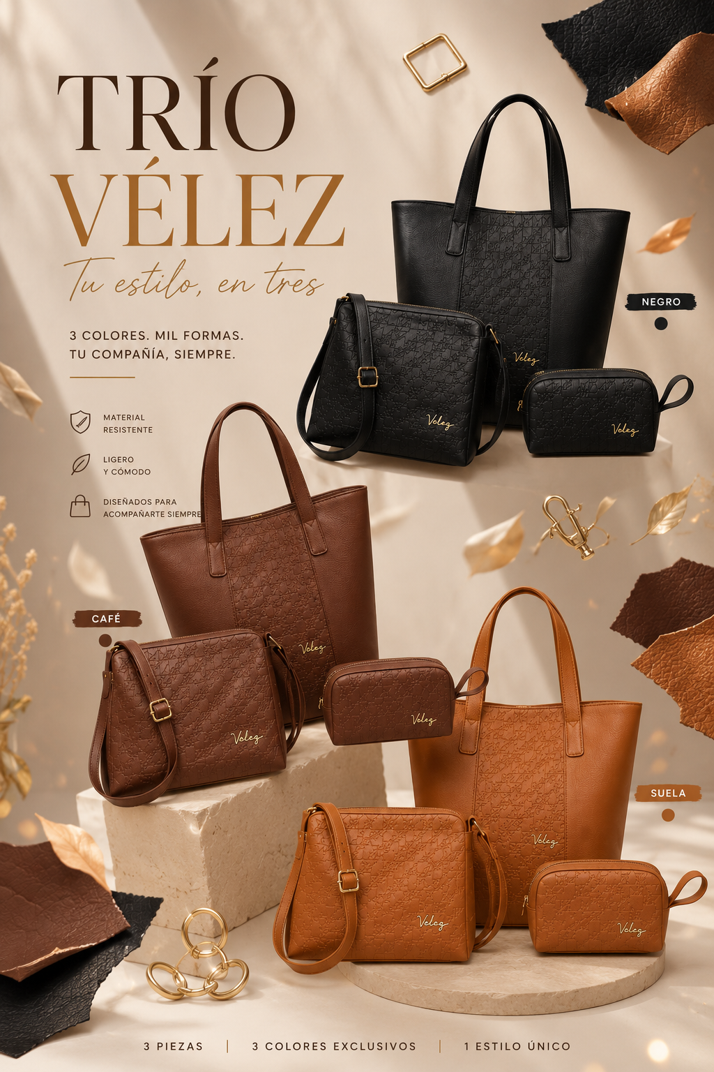 TRIO BOLSO BILLETERAS VELEZ