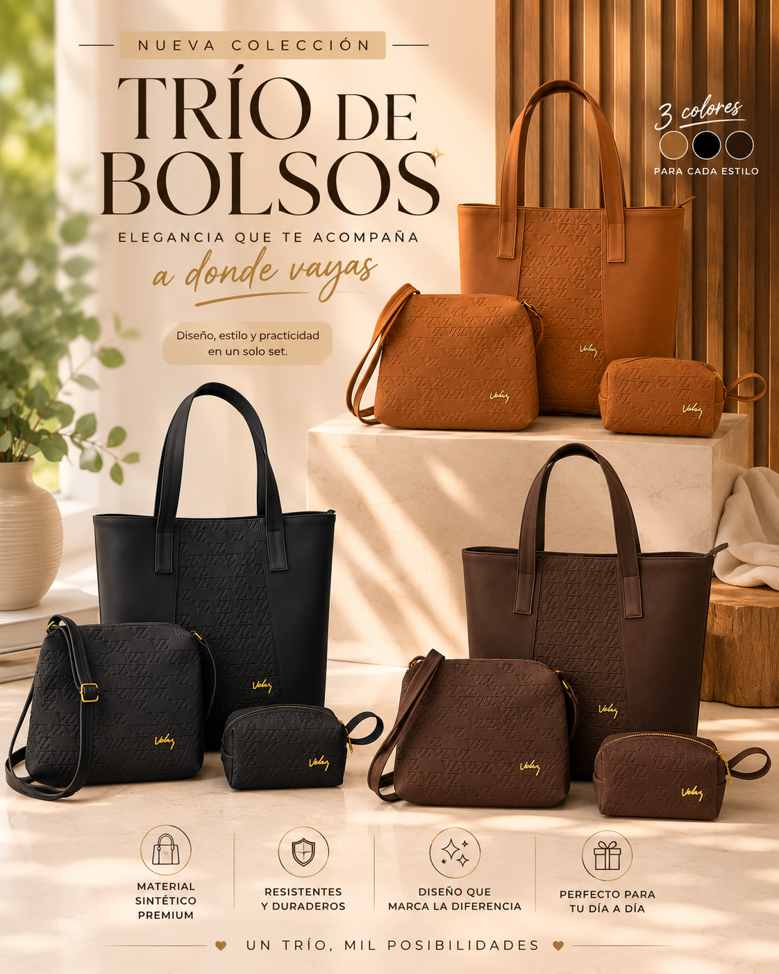 TRIO BOLSO BILLETERAS VELEZ